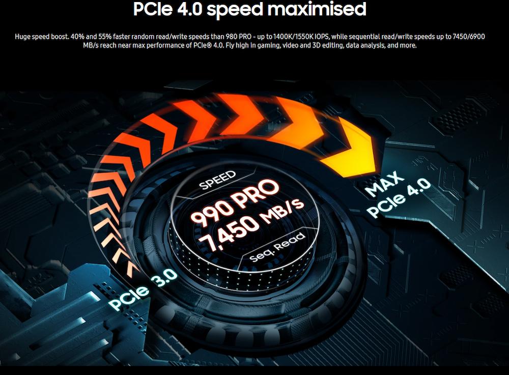 Samsung 990 PRO NVMe M.2 SSD with Heatsink – Blazing Fast PCIe 4.0 Speeds Samsung 990 PRO NVMe M.2 SSD with Heatsink – Blazing Fast PCIe 4.0 Speeds